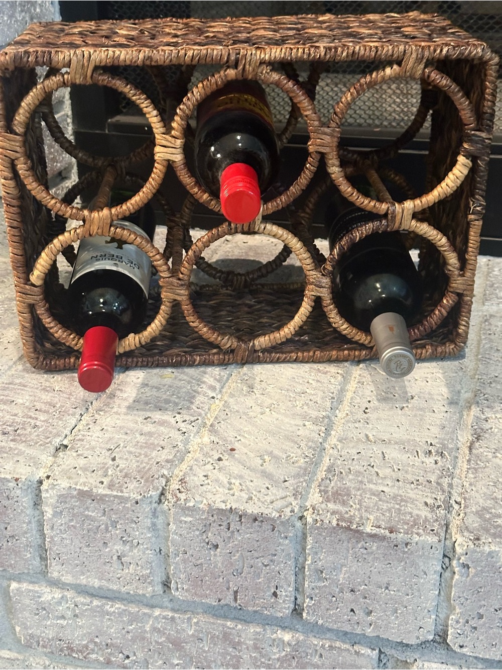Rattan Wine Rack 6 Bottle Woven Wicker Holder Coastal Core Boho Chic Decor